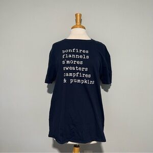 Gildan Navy Blue Fall Autumn Tshirt Size XL Bonfires Flannels S’mores Pumpkins